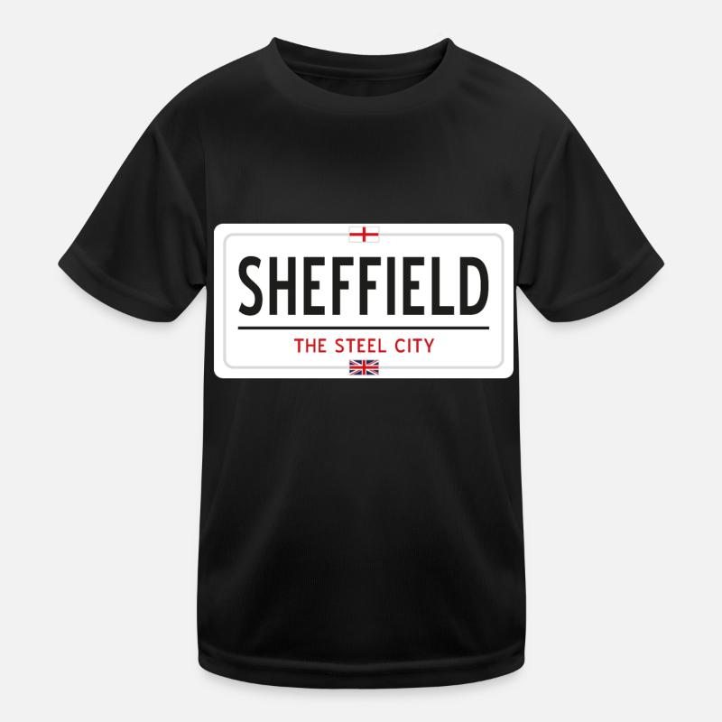 Ortsschild Sheffield - Kinder Funktions-T-Shirt - Schwarz