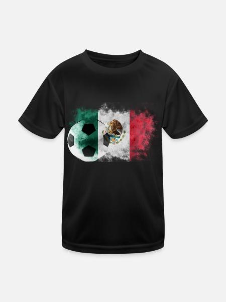 Mexico flag with soccer ball - Kids Functional T-Shirt - black - Front