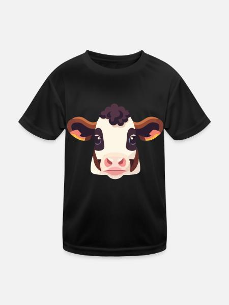 Kuh Kopf Milchkuh - Kinder Funktions-T-Shirt - Schwarz - Vorne