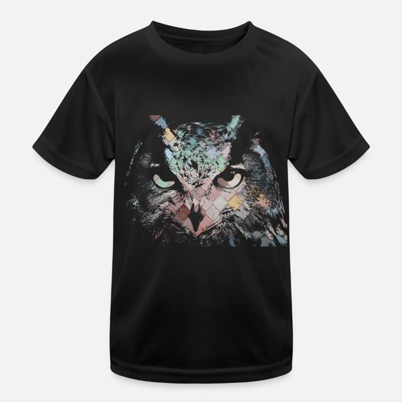 Eule - Kinder Funktions-T-Shirt - Schwarz