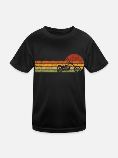 Motorcyclist Biker Motorcycle Chopper Retro Bobber - Kids Functional T-Shirt - black - Front