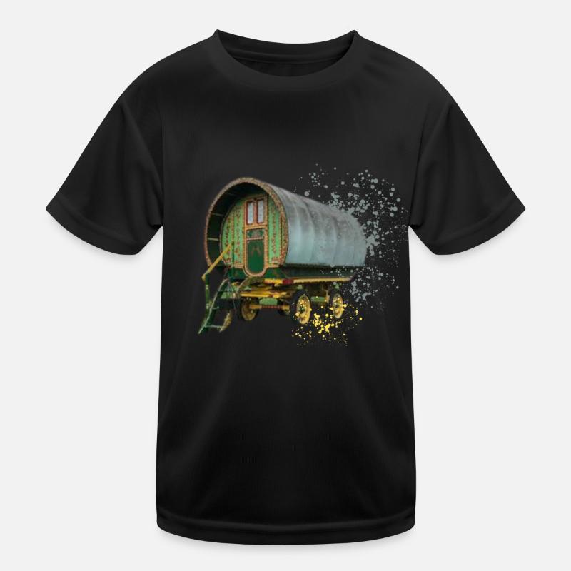 caravane gitane tirée par des chevaux, - T-shirt sport Enfant - noir