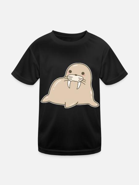 Walross - Kinder Funktions-T-Shirt - Schwarz - Vorne