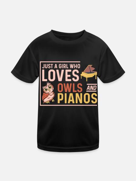 Just A Girl Who Loves Owls And Pianos - Kinder Funktions-T-Shirt - Schwarz - Vorne