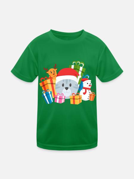 Christmas Cat Present - Kinder Funktions-T-Shirt - Kelly Green - Vorne