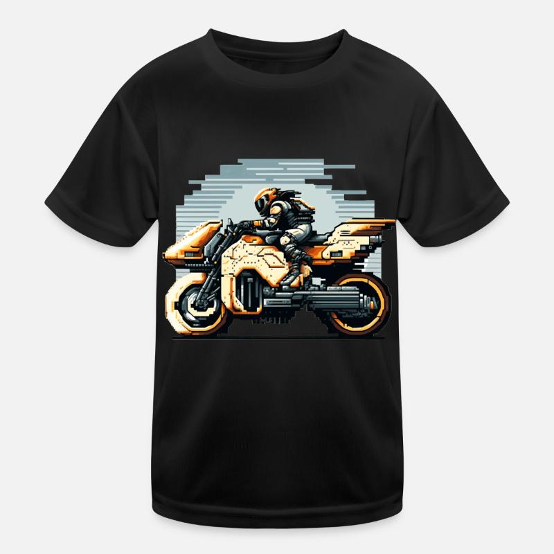 Motorrad a la Science Fiction in 8 Bit Artwork Kinder Funktions-T-Shirt
