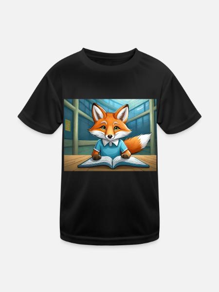 cute little fiend fox everyday life – is reading - Kids Functional T-Shirt - black - Front
