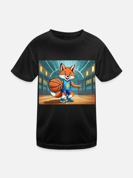 cute little fiend fox everyday life – basketball - Kids Functional T-Shirt - black - Front