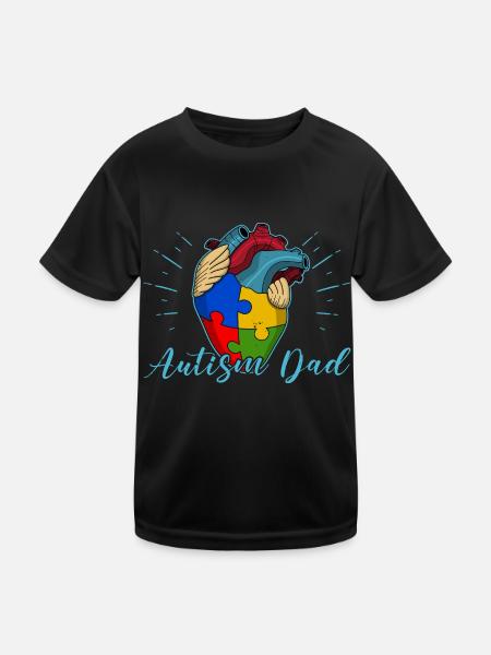 Autisme Papa Coeur Puzzle Pièce Hommes Femmes Enfants - T-shirt sport Enfant - noir - Devant