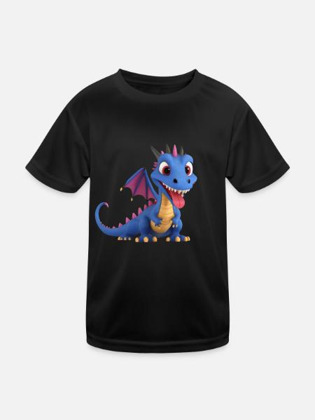 Ein niedliches Drachen Monster mit langer Zunge - Kinder Funktions-T-Shirt - Schwarz