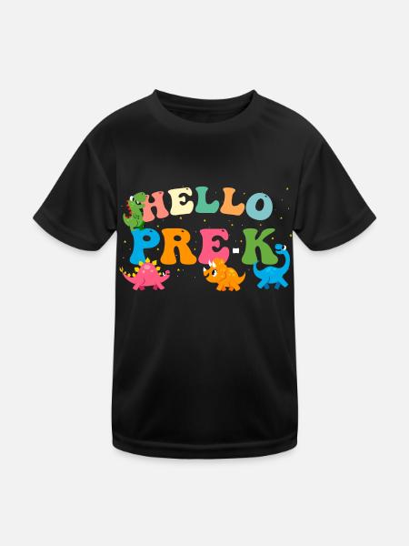 Hello Pre K Back To School with Cute Dinosaurs - Kids Functional T-Shirt - black - Front