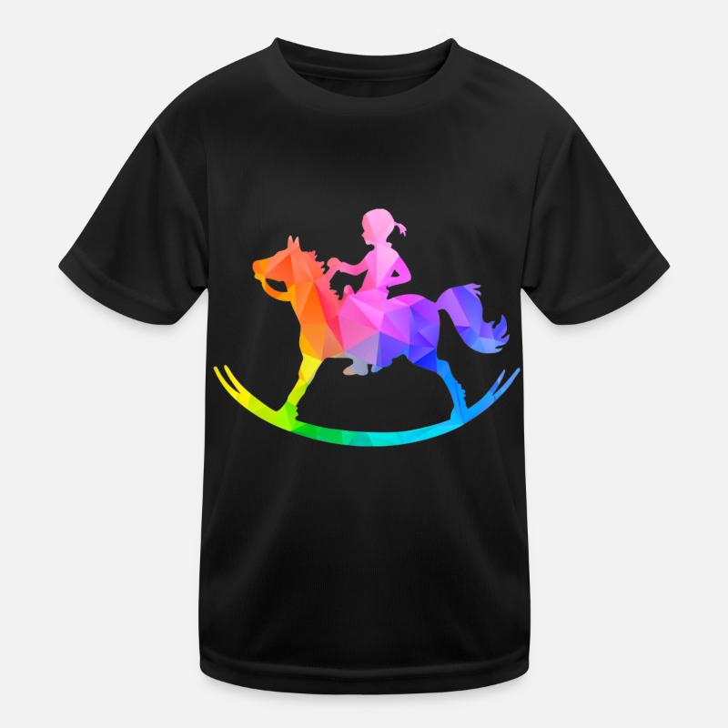 Mädchen auf Schaukelpferd Polygonhorses Kinder Funktions-T-Shirt