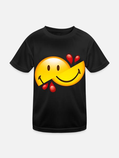 Smiley Glossy Cut in Half - Kids Functional T-Shirt - black