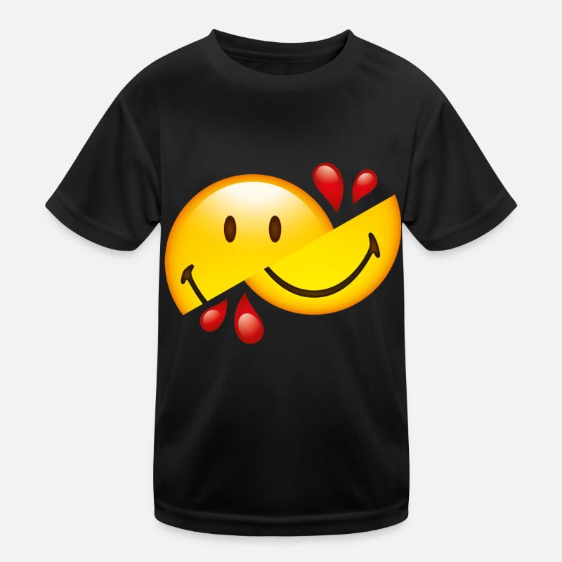 Smiley Glossy Cut in Half - Kids Functional T-Shirt - black