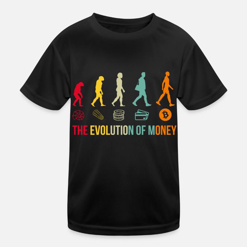 Money Evolution Bitcoin Crypto Kinder Funktions-T-Shirt