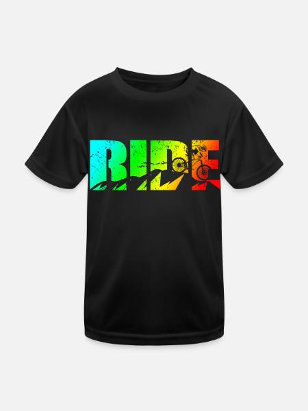 MTB Spruch RIDE Mountainbike Downhill - Kinder Funktions-T-Shirt - Schwarz - Vorne