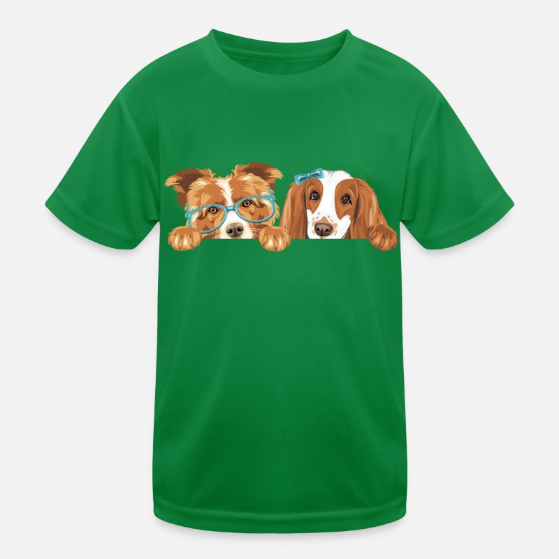 Peeking Border Collie dog and Cocker Spaniel Kids Functional T-Shirt