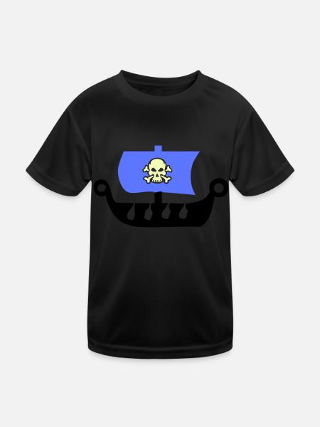 piratenschiff - Kinder Funktions-T-Shirt - Schwarz - Vorne