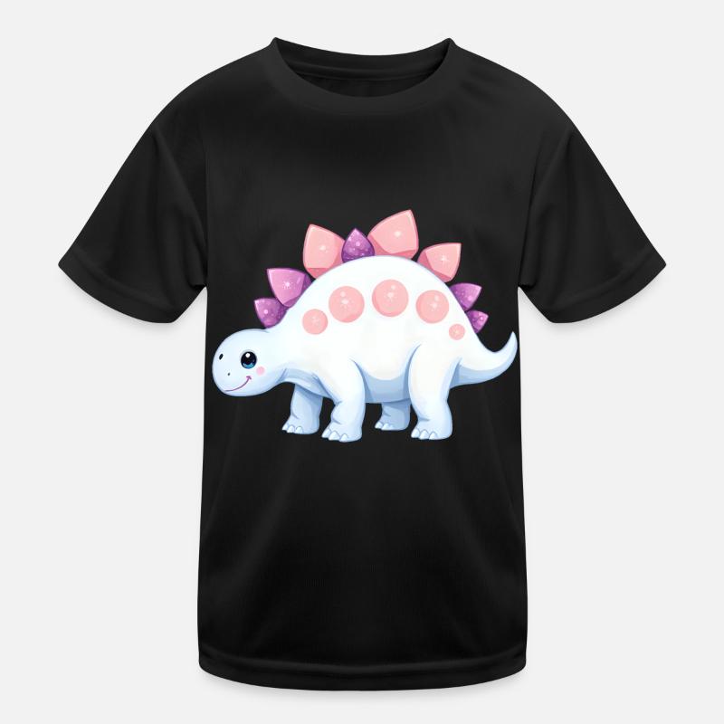 Fröhlicher Cartoon-Dinosaurier mit rosa Akzenten Kinder Funktions-T-Shirt