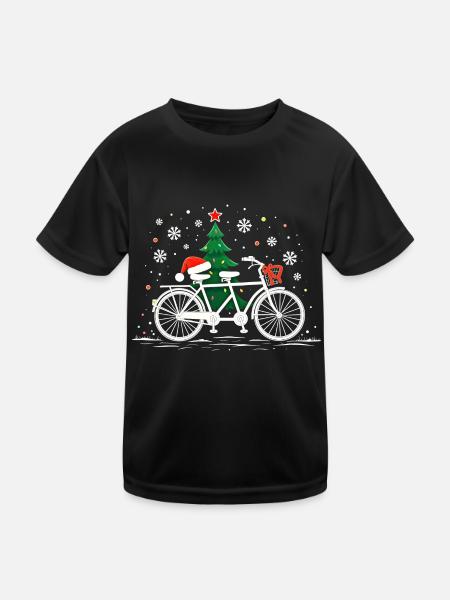 Bicycle Christmas Lights Vintage - Kids Functional T-Shirt - black - Front
