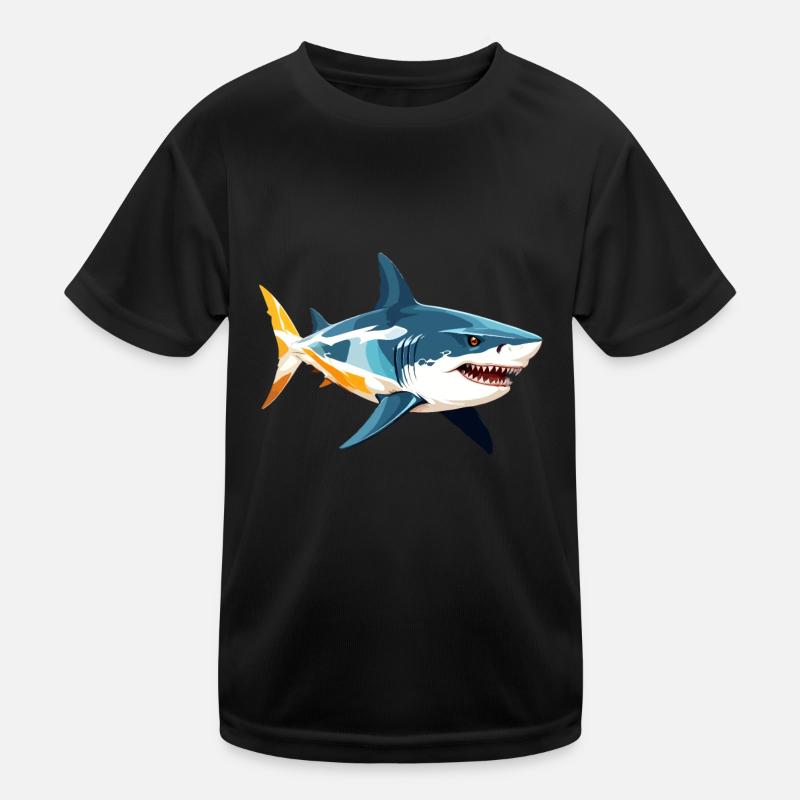 Hai Vektor Kunst mit lebendiger Farbillustration Kinder Funktions-T-Shirt