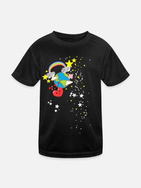 Rainbow, Earth, Stars, Space, Sky - Kids Functional T-Shirt - black - Front