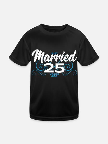 Just Married 25 Years Ago - 25th Wedding Anniversa - Kinder Funktions-T-Shirt - Schwarz - Vorne