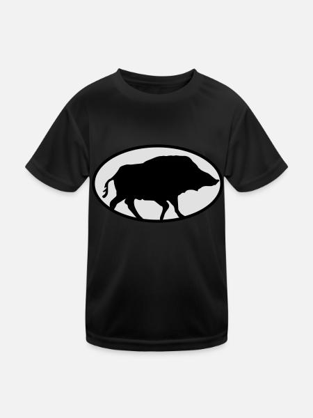 Wildschweine - Kinder Funktions-T-Shirt - Schwarz - Vorne