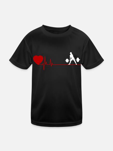 Female Weightlifting White with Red Heart Rate - Kids Functional T-Shirt - black - Front