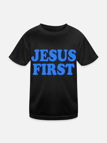 Jesus first - Kinder Funktions-T-Shirt - Schwarz