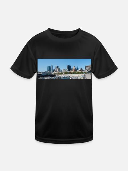 Panoramic view of Montreal Skyline from harbour - Kids Functional T-Shirt - black - Front