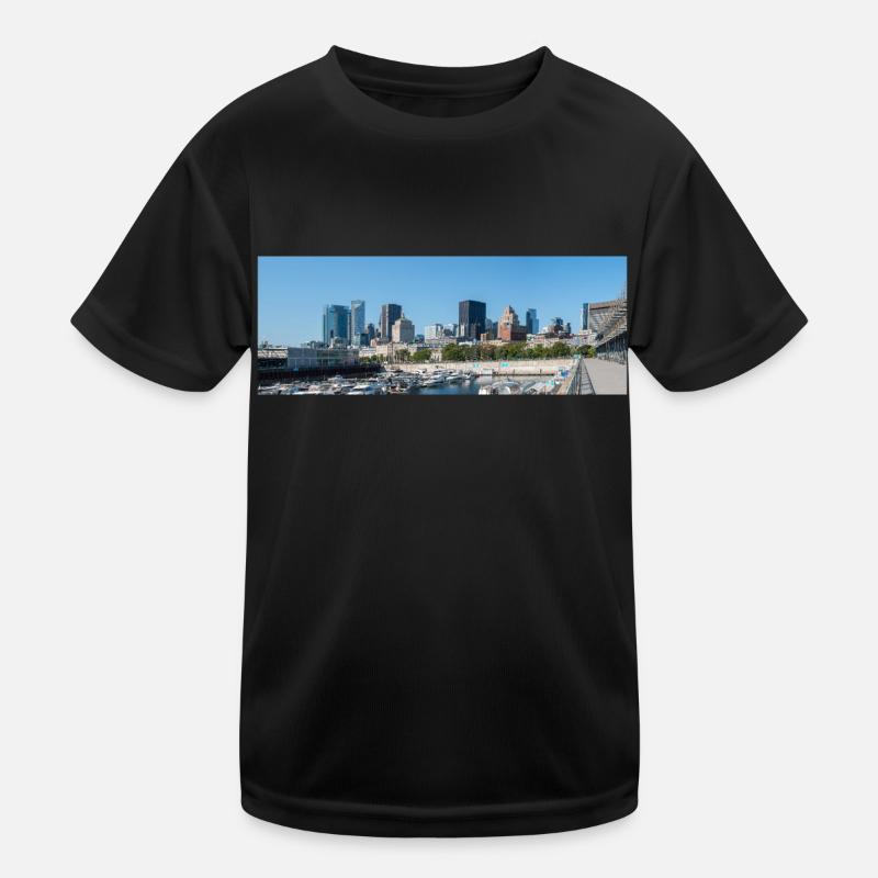 Panoramic view of Montreal Skyline from harbour Kids Functional T-Shirt