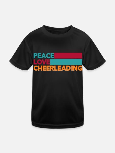 Peace Love Cheer Cheerleading Cheerdance Sports Tu - Kinder Funktions-T-Shirt - Schwarz - Vorne