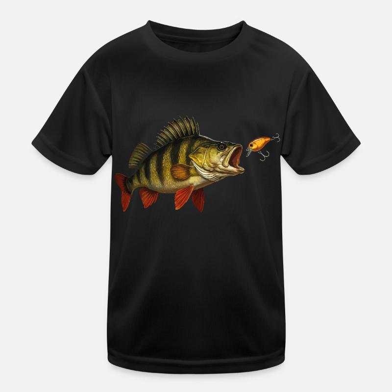 Perch at the Bite – Predatory Fish & Wobbler Design - Kids Functional T-Shirt - black