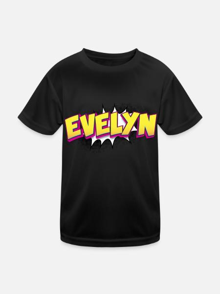 Evelyn Custom Name Comic Book Style Pop Art, - Kids Functional T-Shirt - black - Front