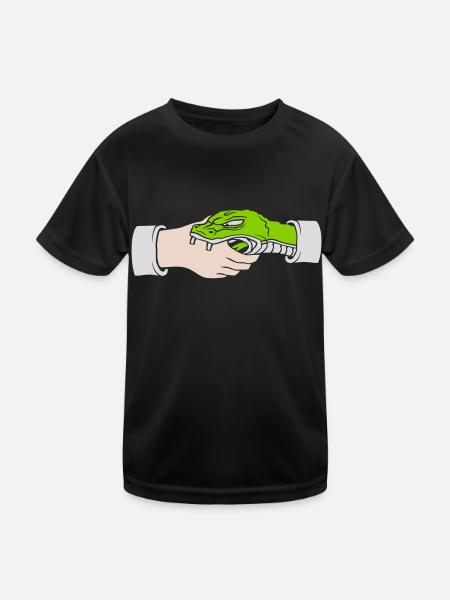 Greeting Handshake Snake Bites - Kids Functional T-Shirt - black - Front