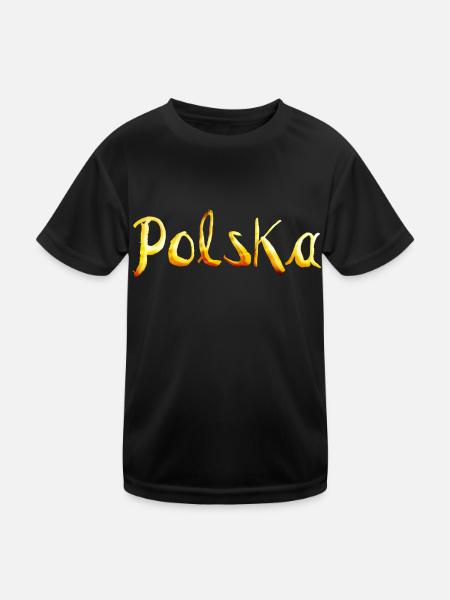 Polska, Polen - Kinder Funktions-T-Shirt - Schwarz - Vorne