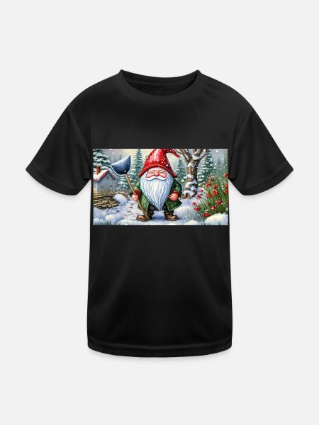 cute little gnomes everyday life – shoveling snow - Kids Functional T-Shirt - black - Front
