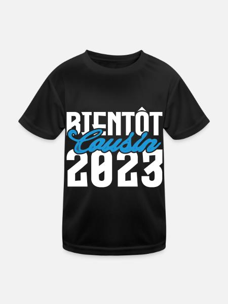 Cadeau Annonce grossesse bientôt Cousin 2023. - T-shirt sport Enfant - noir - Devant