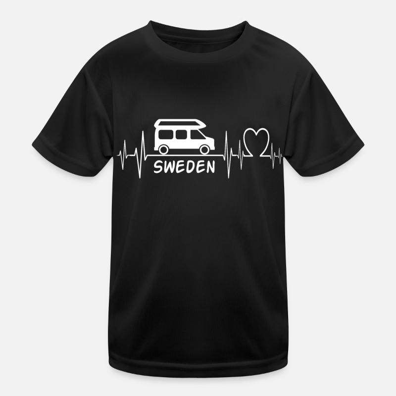 Sweden Camper Van Retro Herz EKG Herzschlag Reise Kinder Funktions-T-Shirt
