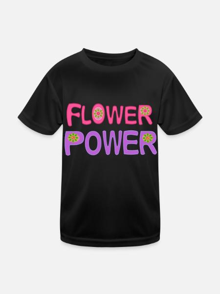 Flower power - Kinder Funktions-T-Shirt - Schwarz - Vorne