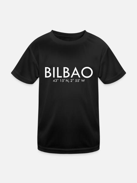 Bilbao Spain Coordinates Latitude Longitude - Kinder Funktions-T-Shirt - Schwarz - Vorne