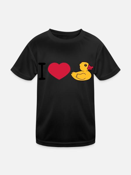love i love heart squeaky duck rubber duck bath duck - Kids Functional T-Shirt - black