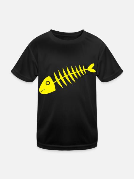 gelber Fisch Comic Fische - Kinder Funktions-T-Shirt - Schwarz - Vorne