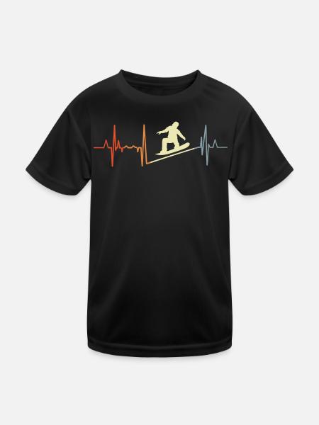 Vintage Snowboarding Heartbeat - Kids Functional T-Shirt - black - Front