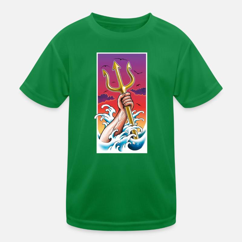 Poseidon Sea God Underwater With Trident In Hand Kids Functional T-Shirt