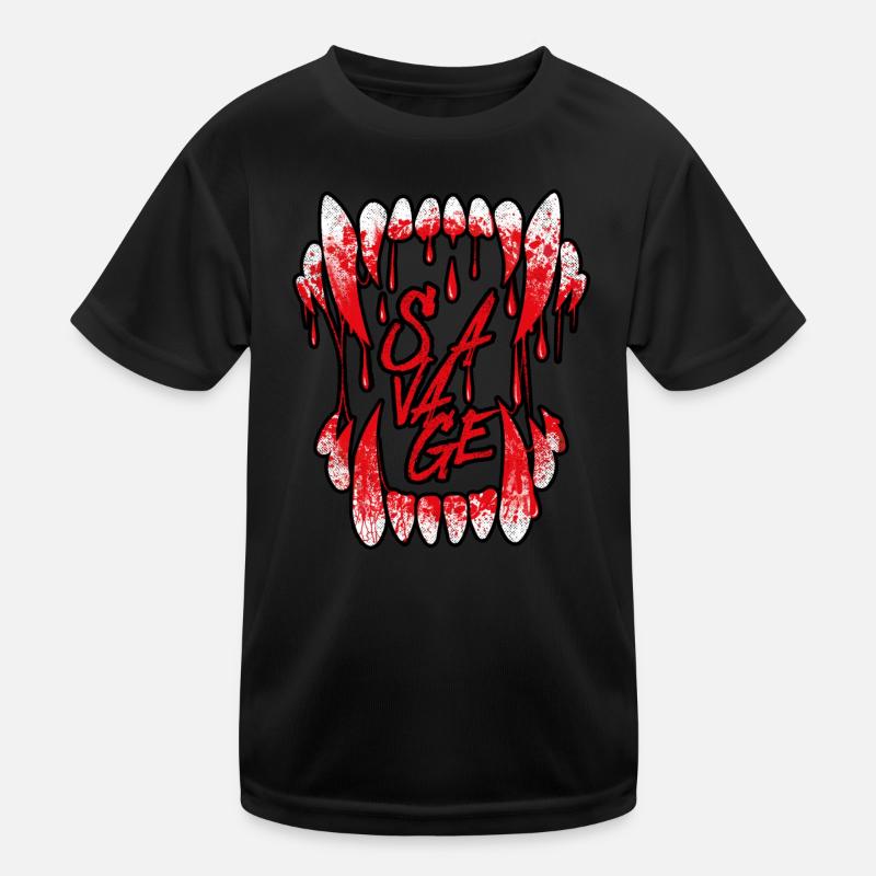 Gruselige Wolfszähne mit Blut Kinder Funktions-T-Shirt