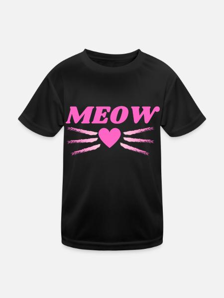 Meow Miau Katze Herz Schnurrhaare Geschenkidee - Kinder Funktions-T-Shirt - Schwarz - Vorne