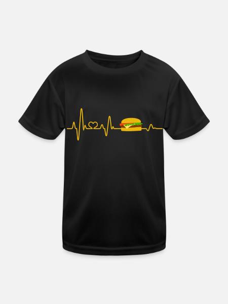 Fast Food Herzschlag Cheeseburger Burger Essen - Kinder Funktions-T-Shirt - Schwarz - Vorne