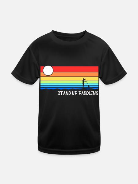 Stand Up Paddling Paddleboard Surfer SUP - Kids Functional T-Shirt - black - Front